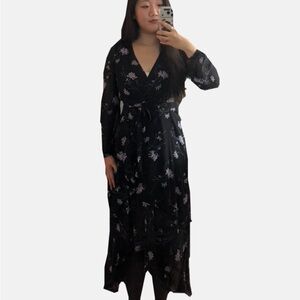 Floral Black Wrap Dress